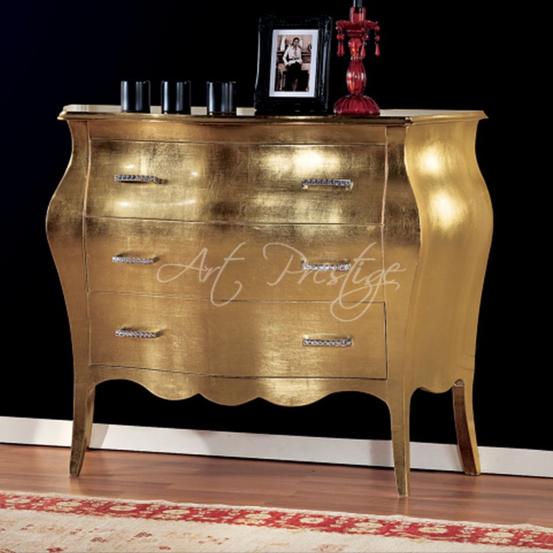 Art.1408 Gold-plated dresser and bedside table - Art Prestige  Luxury  Furniture