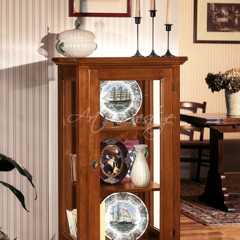 Art.718 Elegant walnut stained glass cabinet - Art Prestige