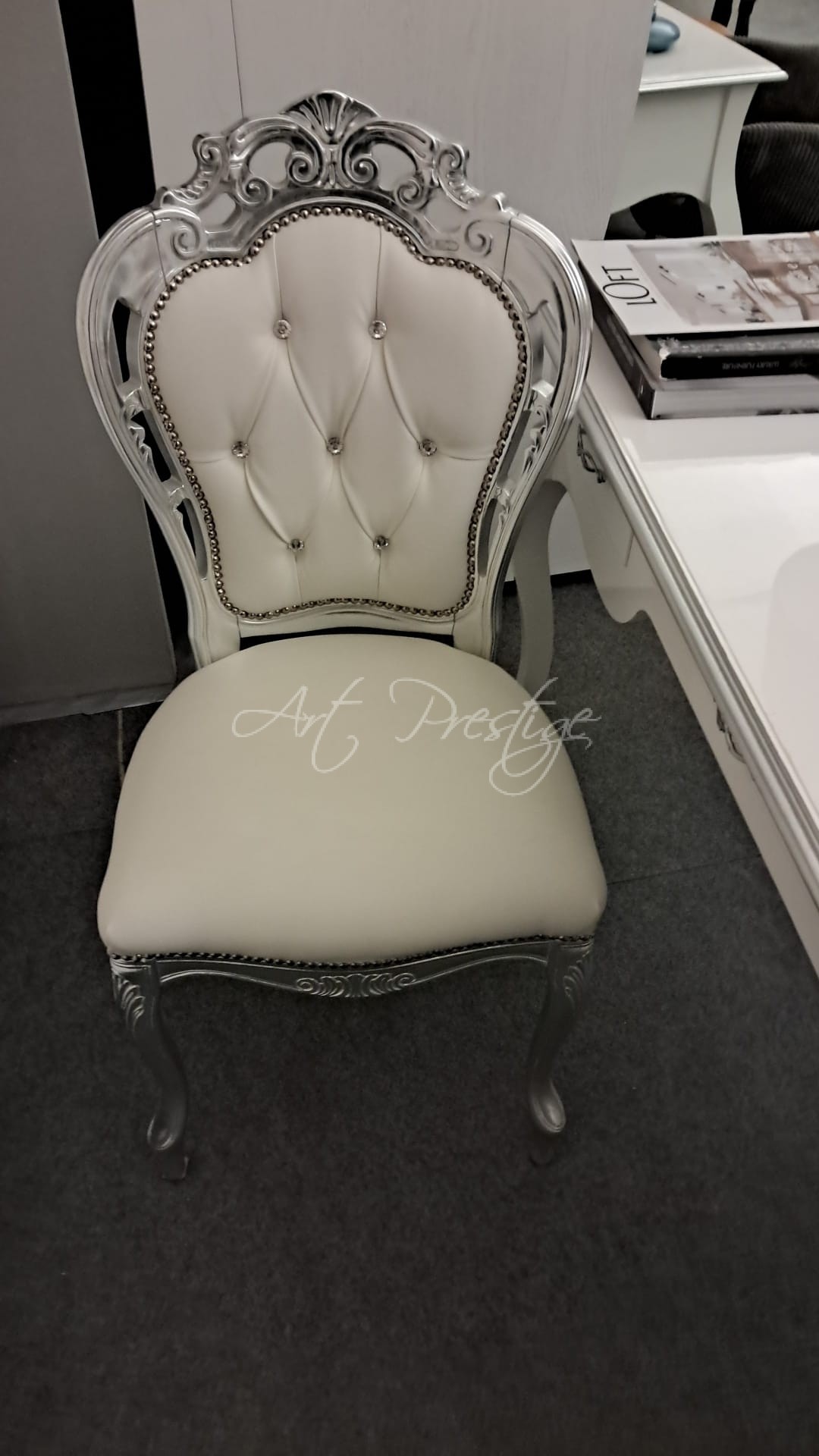 Sedia barocca foglia argento con Swarovski Art Prestige – Luxury