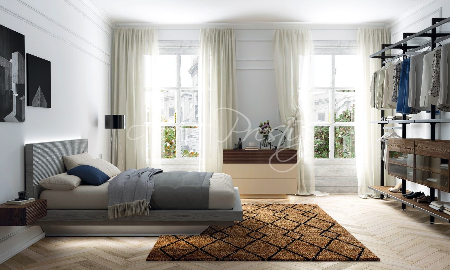 Art.1401T/VC Letto Nova fly in legno massello color grigio cenere
