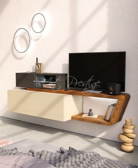 Composizione Porta Tv 2 color Magnolia, antracite e terra di Siena - immagine 2